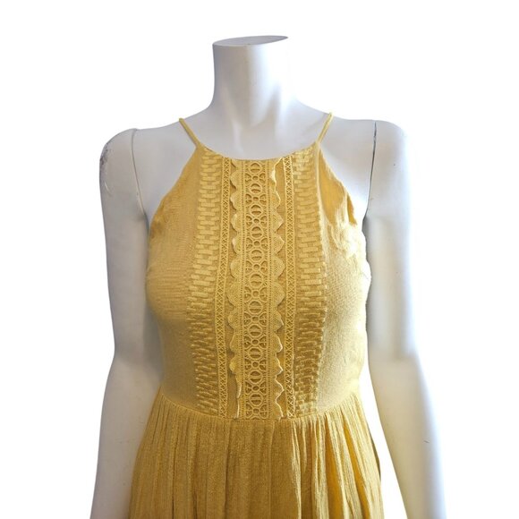Lulus For Life Golden Yellow Embroidered Maxi Boho Flowy Dress Women XS - Picture 3 of 8